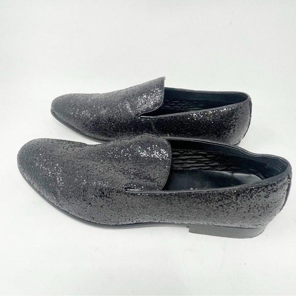 AMALI Men’s Black BARNES Glitter Sparkle Smoking Tuxedo Slip On Loafers Size 12 - Picture 5 of 7